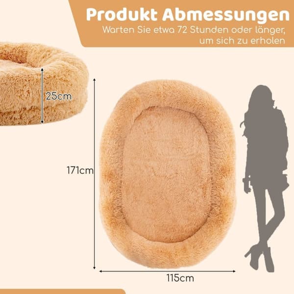 Fluffy hundeseng til mennesker & hunde med vaskbart hundetæppe 171 x 115 cm brun