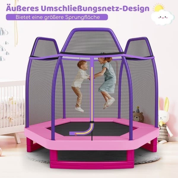 Ø223cm havetrampolin med sikkerhedsnet indendørs/udendørs trampolin til børn pink
