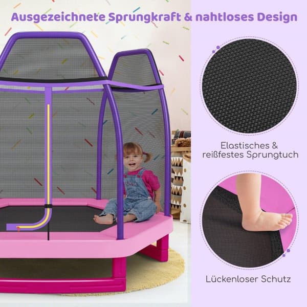 Ø223cm havetrampolin med sikkerhedsnet indendørs/udendørs trampolin til børn pink
