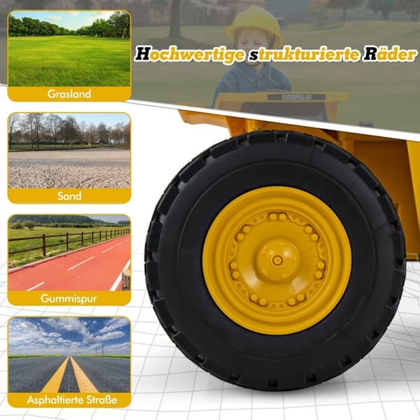 Caterpillar elbil til børn 12V dumper til at sidde på med sandskovl & tip seng & megafon