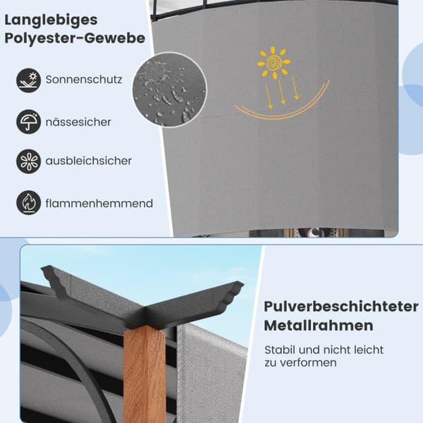 3,6 x 3 m pergola med udtrækkeligt tag Vandtæt stabil vintertæt havepavillon grå
