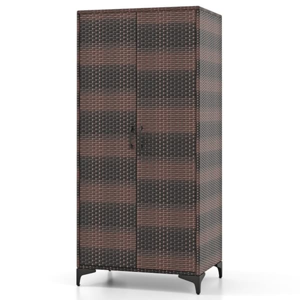 PE rattan garderobe med 2 døre &amp; Tøjstang & amp; 4 rums garderobe brun