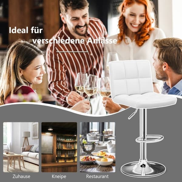 360° roterande barstol av konstläder, höj- och sänkbar barstol, vit