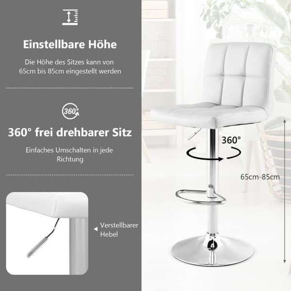 360° roterande barstol av konstläder, höj- och sänkbar barstol, vit