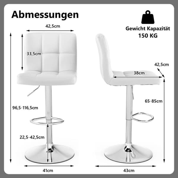 360° roterande barstol av konstläder, höj- och sänkbar barstol, vit