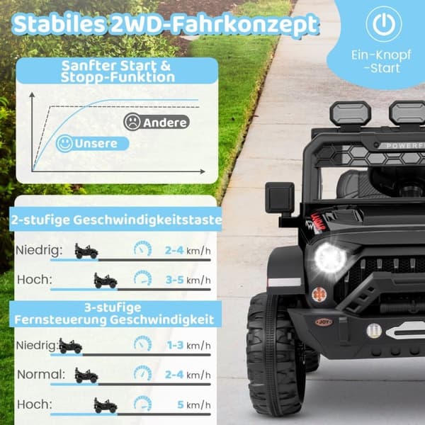 Elbil til børn med 2,4G fjernbetjening &amp; USB &amp; Lys &amp; Musik 12V børnebil jeep bil sort