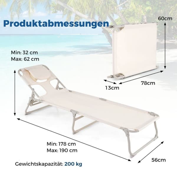 Aurinkotuoli aukoilla kasvoille ja käsivarsille, kokoontaitettava puutarhatuoli, kansituoli kantaa jopa 200 kg
