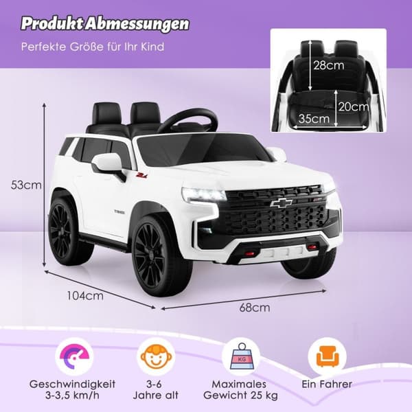 Chevrolet elbil til børn med 2,4G fjernbetjening &amp; Suspension &amp; lys &amp; Musik børnebil hvid