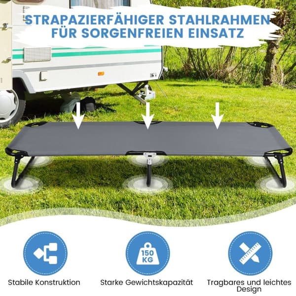 Feltseng campingseng kan holde op til 150 kg sammenklappelig seng liggestol seng camping liggestol enkeltseng 191 x 56 x 31cm grå