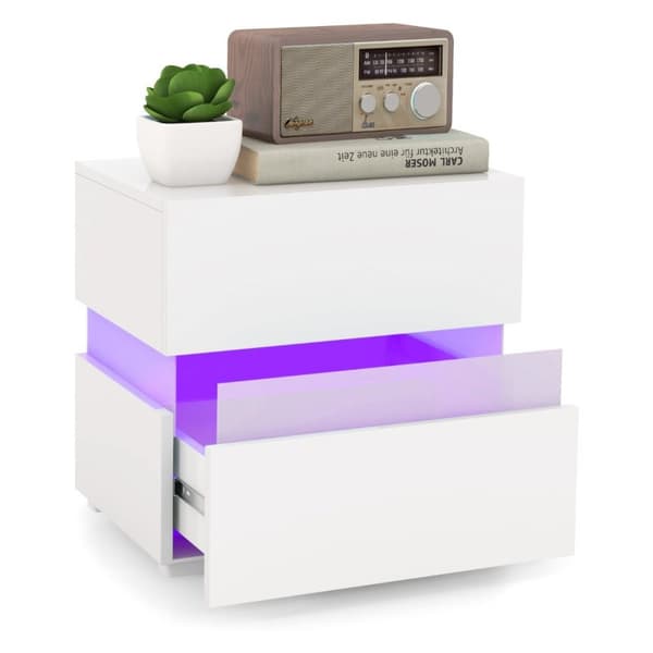 LED nattbord med 2 skuffer & fjernkontroll & dynamisk 45 x 35 x 45 cm hvit
