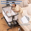 Miniatyrbild 1 av 5: 3 i 1 sidosäng resesäng baby med madrass babysäng 6 fack höjdjusterbar med förvaringskorg mörkgrå