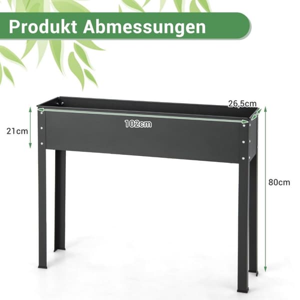 Højbed metal plantekasse have blomsterbed med drænhul 102 x 26,5 x 80 cm sort