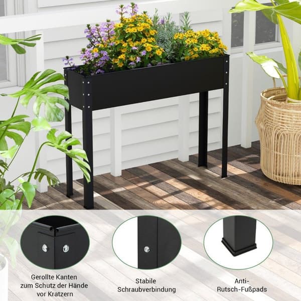 Højbed metal plantekasse have blomsterbed med drænhul 102 x 26,5 x 80 cm sort