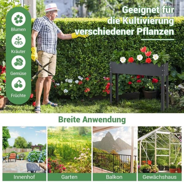 Højbed metal plantekasse have blomsterbed med drænhul 102 x 26,5 x 80 cm sort