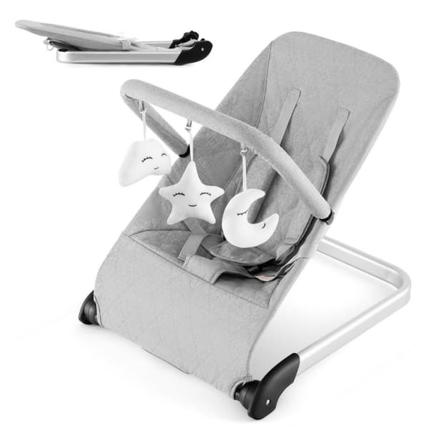 Baby Rocker Foldbar babygynge med 5-punkts sikkerhedssele Bærbart vippesæde gråt