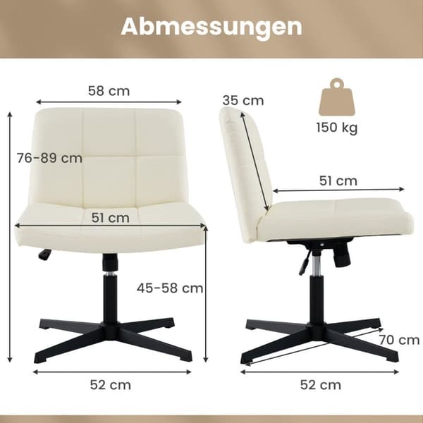Työtuoli ilman käsinojia Työtuoli leveällä istuimella &amp; Rocker-toimintoinen keinonahka kotitoimistoon beige