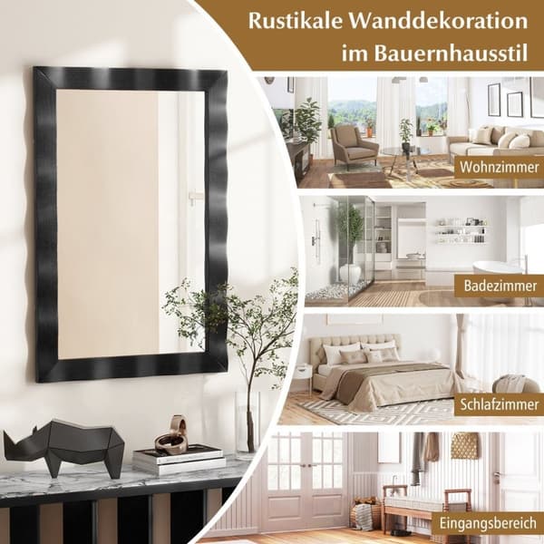 Farmhouse Wall Speil med Rubberwood Treramme Rustikk Baderomsspeil Svart