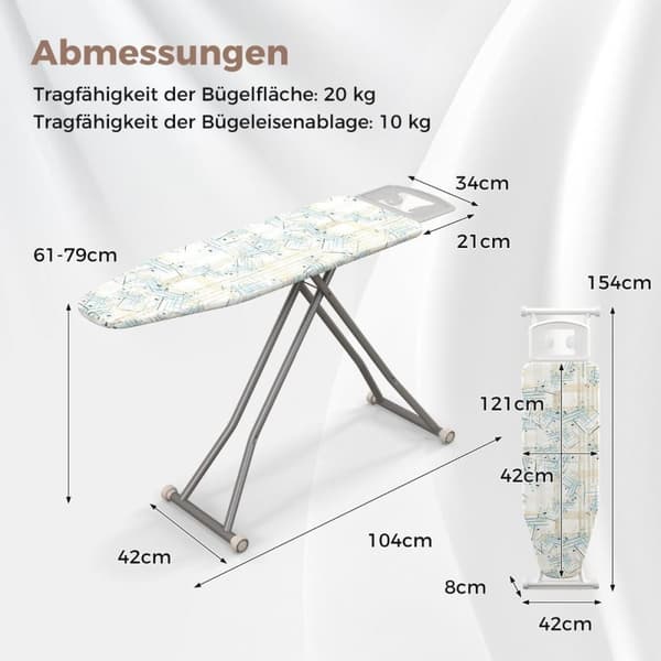 Taitettava silityslauta rautatuella &amp; 7 Korkeussäädettävä silityspöytä, kantavuus jopa 30 kg, raidallinen L