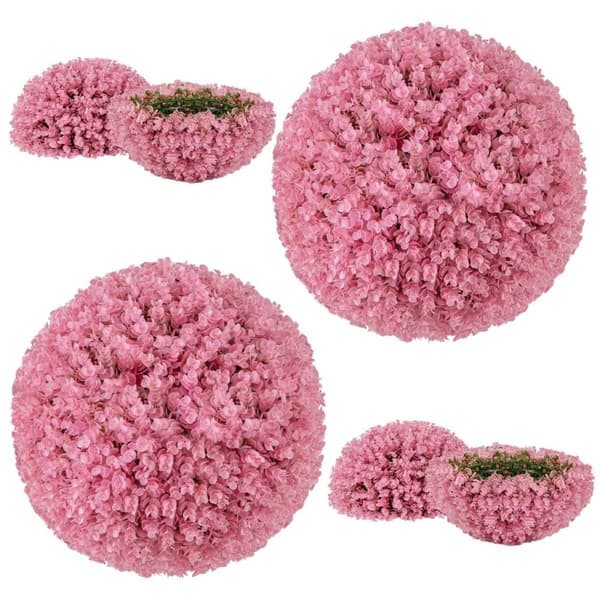 Sæt med 2 buksbomkugler 44 cm kunstig plante eukalyptus buksbomkugle græskugle plantekugle pink