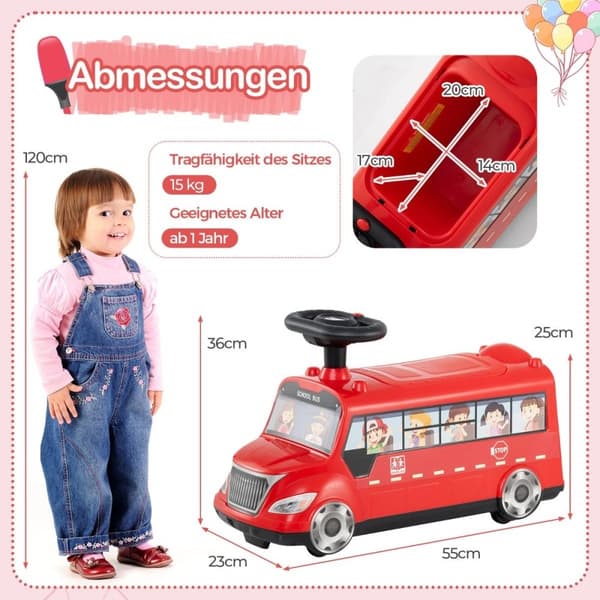 Kørebil med musik- og opbevaringsplads og tipbeskyttelse Køre-på-køretøj køre-på-bil-kørsel med bus