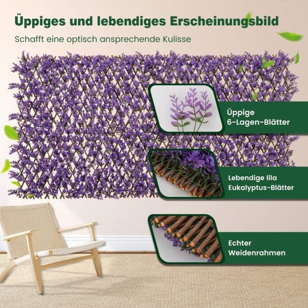 Artificial Ivy Garden Privacy Screen Plant Vegg Hekker med lilla Eucalyptus