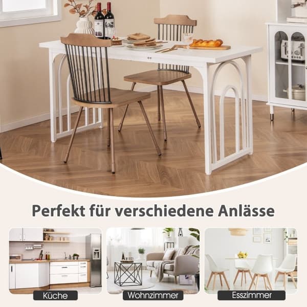 Spisebord tre 160 x 60 cm rektangulært kjøkkenbord med metallben hvit