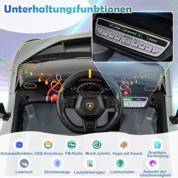 Elbil for barn Lamborghini med fjernkontroll &amp; LED-lys &amp; Horn barnebil grå