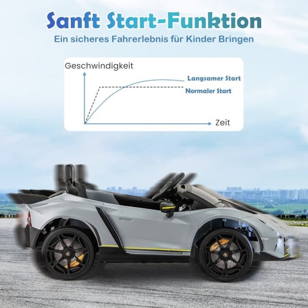 Elbil for barn Lamborghini med fjernkontroll &amp; LED-lys &amp; Horn barnebil grå
