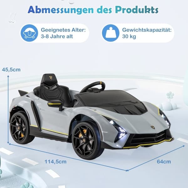 Elbil for barn Lamborghini med fjernkontroll &amp; LED-lys &amp; Horn barnebil grå