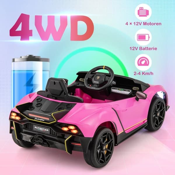 Elbil for barn Lamborghini med fjernkontroll &amp; LED-lys &amp; Horn barnebil rosa