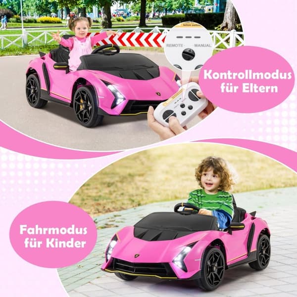 Elbil for barn Lamborghini med fjernkontroll &amp; LED-lys &amp; Horn barnebil rosa