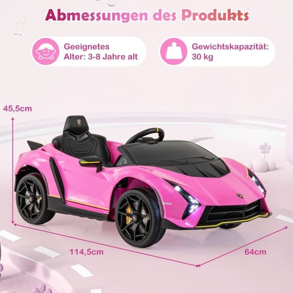 Elbil for barn Lamborghini med fjernkontroll &amp; LED-lys &amp; Horn barnebil rosa