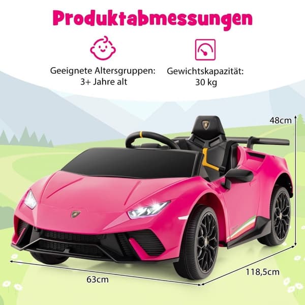 Barnelbil Lamborghini 12V barnbil el med fjärrkontroll rosa