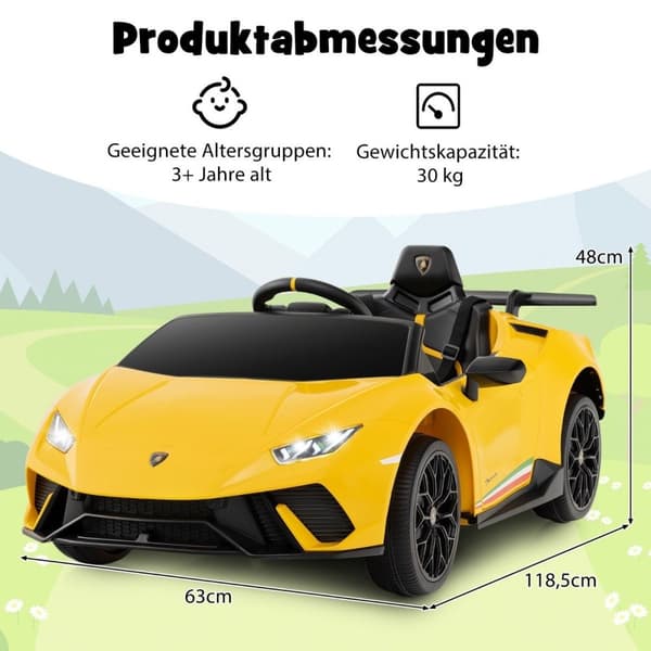 Børne elbil Lamborghini 12V børnebil el med fjernbetjening gul
