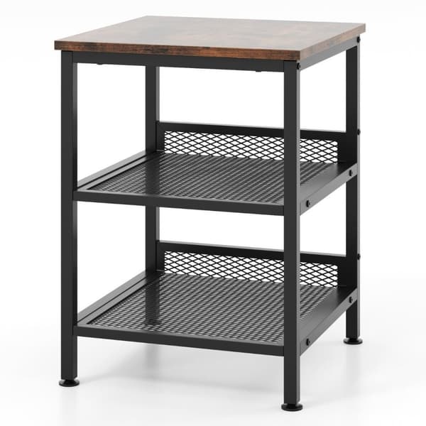 3-lags sidebord med metallramme og 2 rutenetthyller firkantet nattbord industridesign