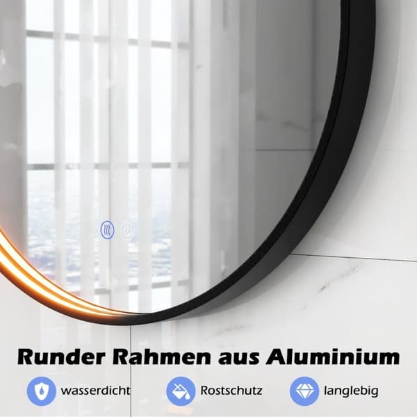 Rund väggspegel med 3 färger och minnesfunktion Anti-dimbar badrumsspegel