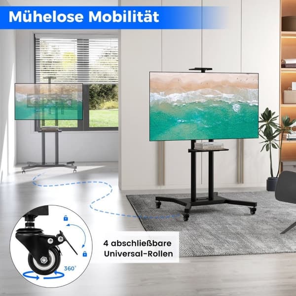 Mobilt TV-ställ för 32-70 tums TV upp till 50 kg Justerbar TV-vagn med kamerahylla