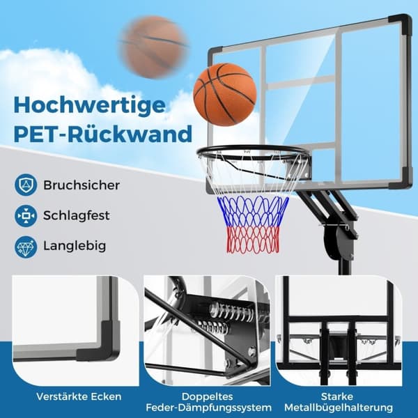 Basketkorg utomhus 135/143-305 cm höjdjusterbart basketstativ med 2 hjul