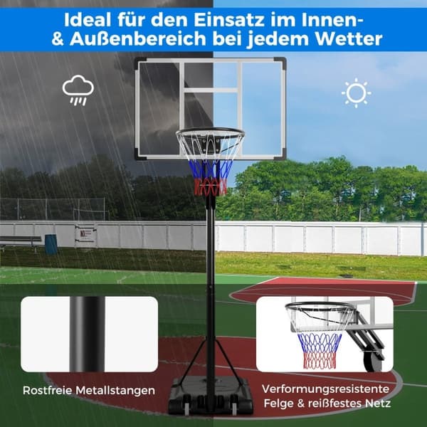 Basketkorg utomhus 135/143-305 cm höjdjusterbart basketstativ med 2 hjul