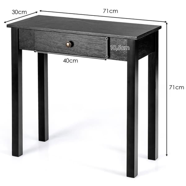 Konsolbord med skuffe, indgangsbord, smalt industrielt sidebord af træ 71 x 30 x 71 cm sort