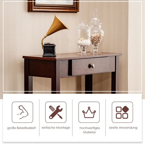 Konsollbord med skuff, inngangsbord, smalt industrielt sidebord laget av tre 71 x 30 x 71cm brun