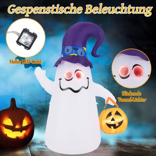 180 cm LED oppblåsbar Halloween-spøkelse med gresskar utendørs forferdelig dekorasjon Spøkelse Halloween-dekorasjon