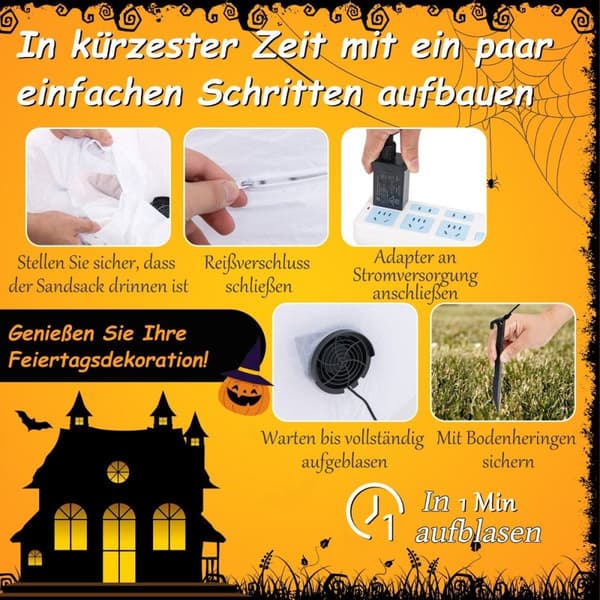 180 cm LED oppblåsbar Halloween-spøkelse med gresskar utendørs forferdelig dekorasjon Spøkelse Halloween-dekorasjon
