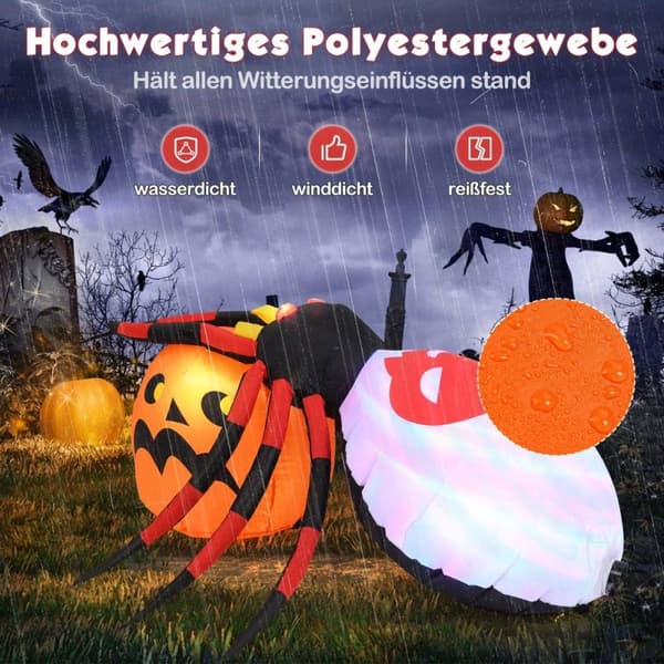Oppblåsbar Halloween-edderkopp med gresskar og roterende LED-lys Skremmende edderkoppdekorasjon