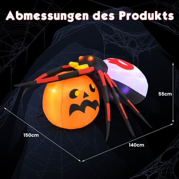 Oppblåsbar Halloween-edderkopp med gresskar og roterende LED-lys Skremmende edderkoppdekorasjon
