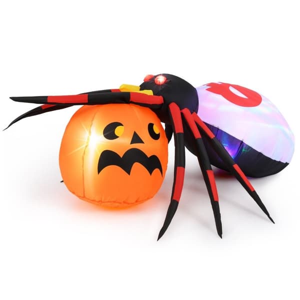 Oppblåsbar Halloween-edderkopp med gresskar og roterende LED-lys Skremmende edderkoppdekorasjon