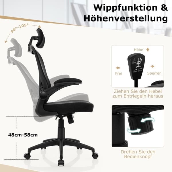 Ergonomisk kontorstol i mesh med gyngerygg direktørstol dreibar PC-stol