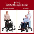 Miniatyrbillede 3 af 5: Rollator foldbar og let med sæde 2 i 1 kørestol & rejse rollator ganghjælp 6-vejs højdejusterbar