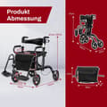 Miniatyrbillede 2 af 5: Rollator foldbar og let med sæde 2 i 1 kørestol & rejse rollator ganghjælp 6-vejs højdejusterbar