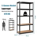 Miniatyrbilde 2 av 5: 5-lags oppbevaringshylle, plassbesparende kraftig hylle, metallhylle, verkstedhylle, svart